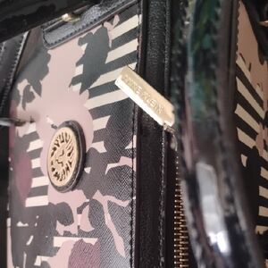 Anne Klein Pink and Black Camouflage Shoulder Bag with Gold Emblem